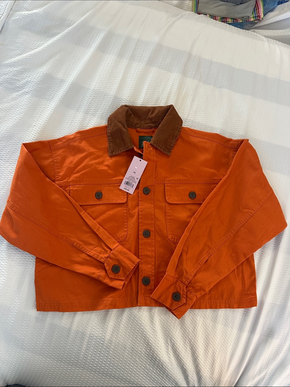 wild fable Orange Cotton Bomber Jacket with Brown Corduroy Collar